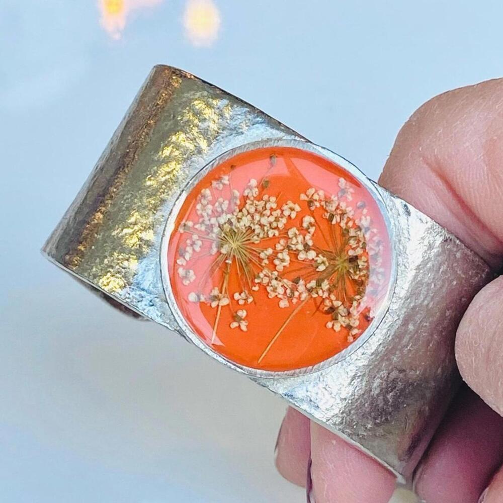 Shari Dixon Pressed Flower Orange Cuff Bracelet - Picture 2 of 9